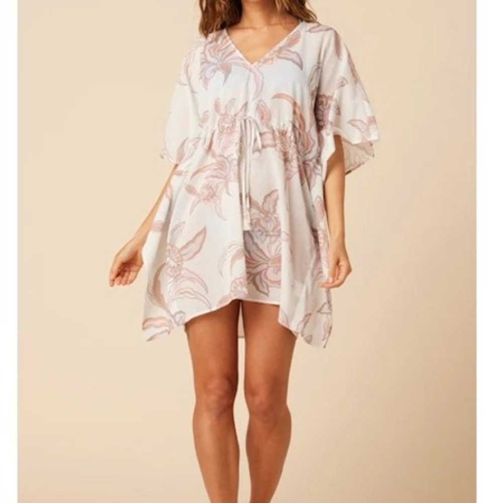 Reyn Spooner 100% Cotton Floral Print Sheer Kaftan Cover Up Size S‎